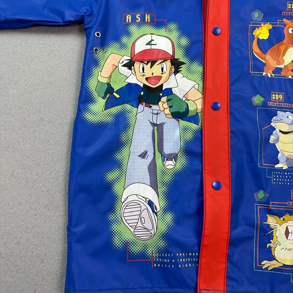 Vintage Pokemon Jacket Youth Size 5 Blue Nintendo Hooded Raincoat PVC Blastoise - Picture 9 of 16